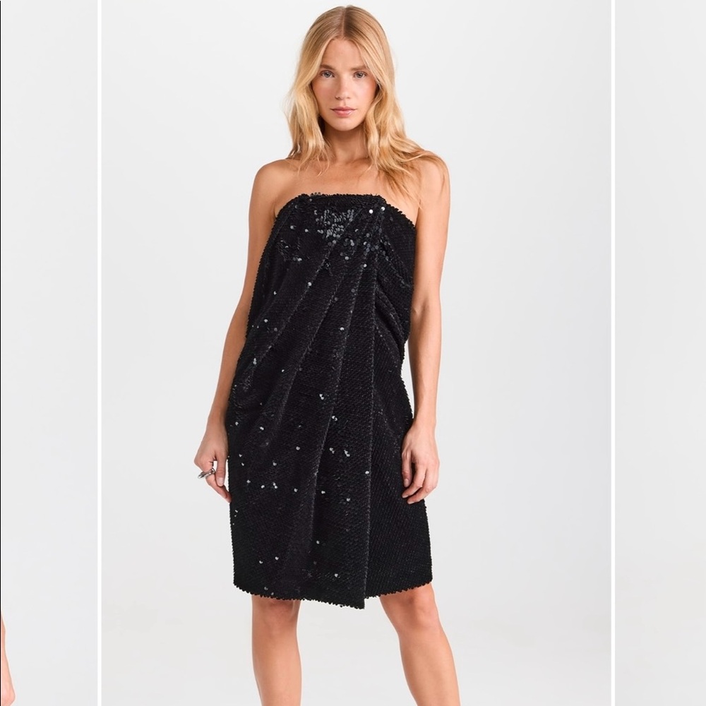 Tags-on, never-worn RECTO Velvet Sequin Draped Tube Top Dress